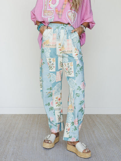 High Tea Garden Barrel Lounge Pants - Blue Combo