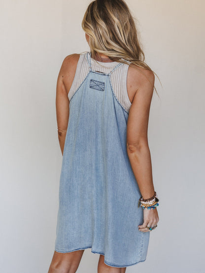 High Tide Pocketed Mini Dress - Light Denim