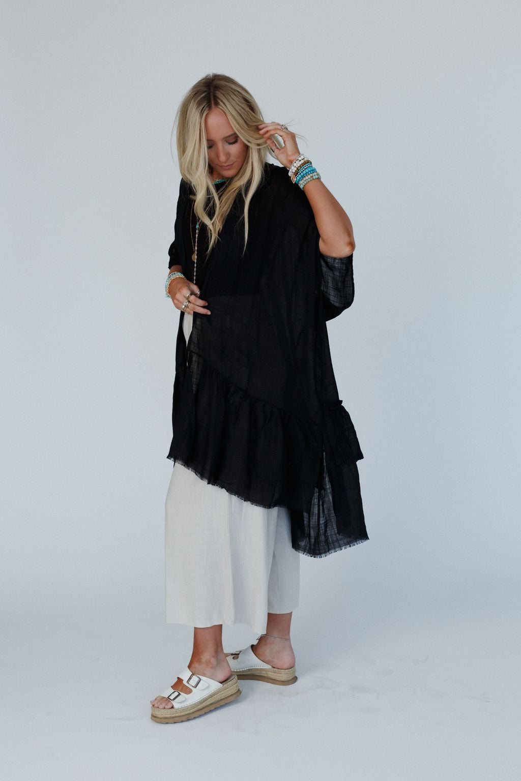 Gwen Ruffle Kimono - Black