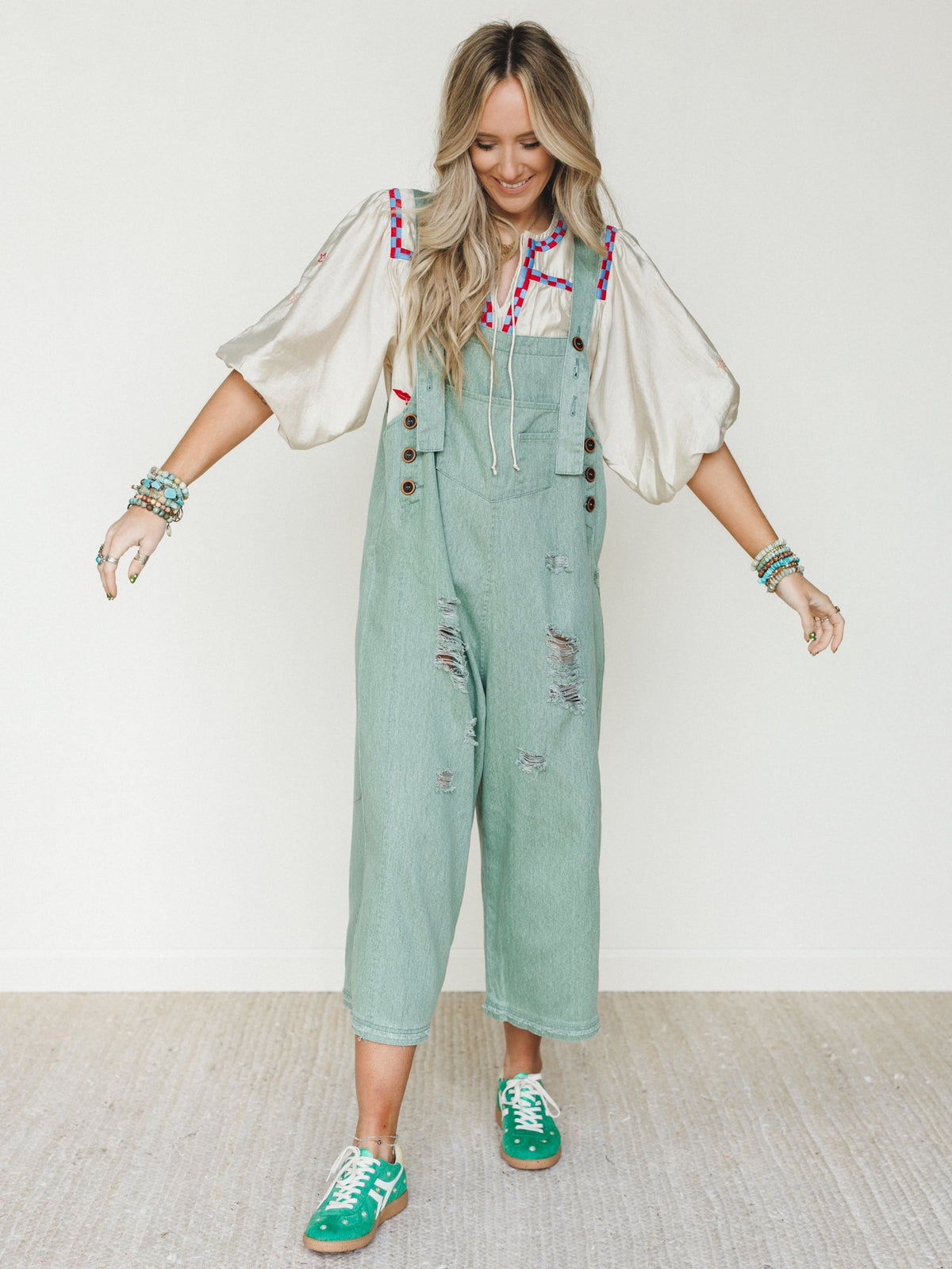 High Hopes Slouchy Denim Overalls - Sage