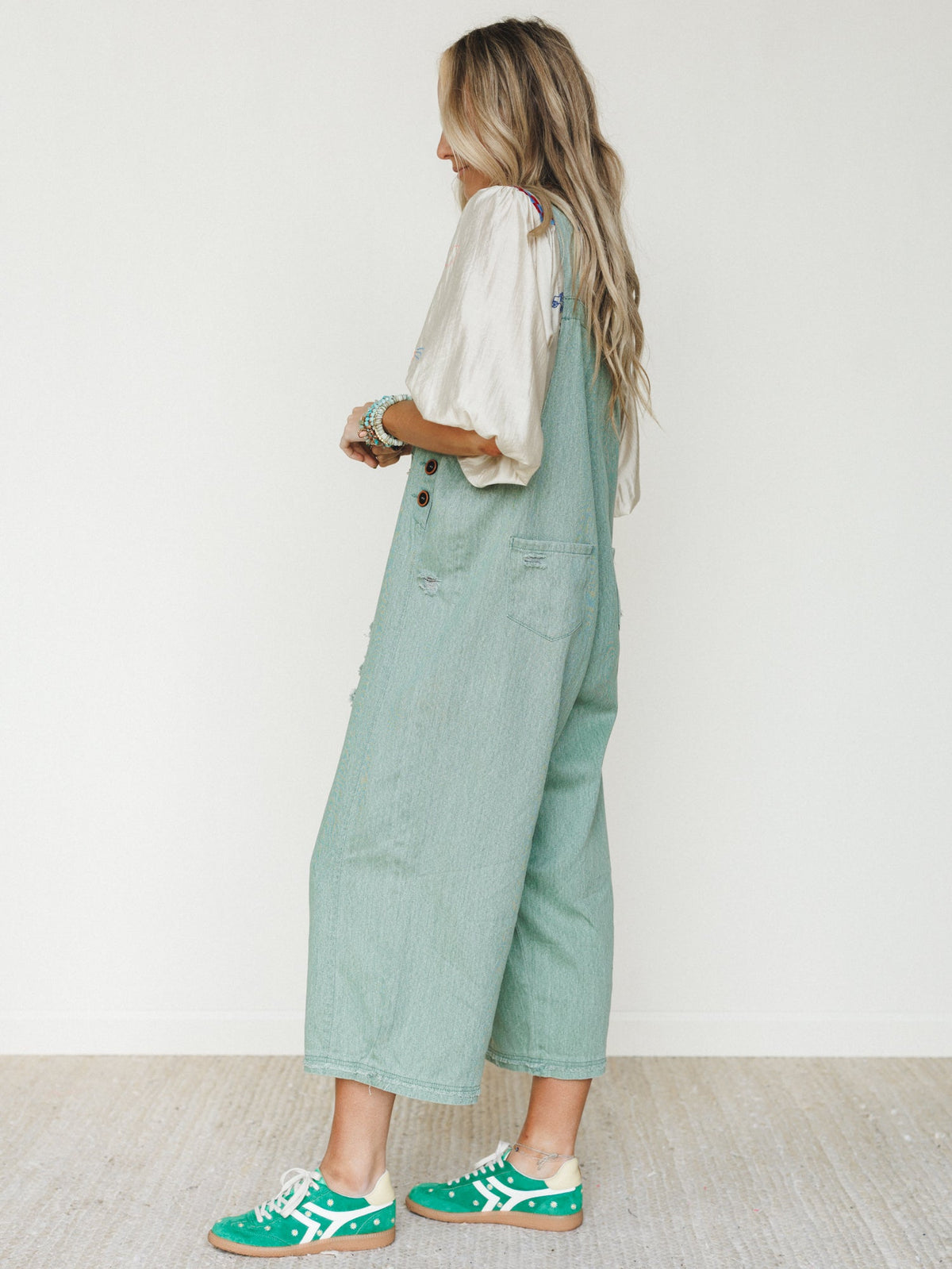 High Hopes Slouchy Denim Overalls - Sage