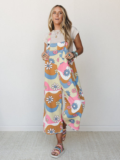 High Hopes Slouchy Denim Overalls - Pink Blue