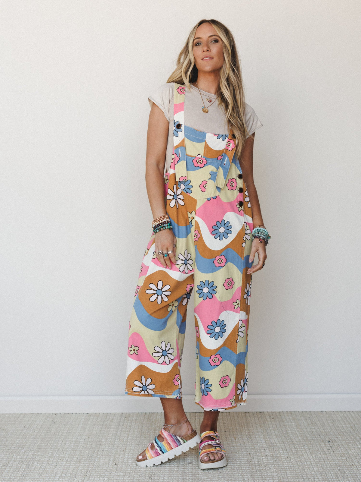 High Hopes Slouchy Denim Overalls - Pink Blue