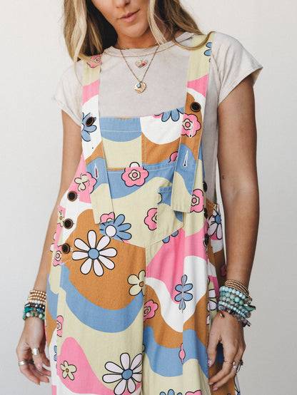 High Hopes Slouchy Denim Overalls - Pink Blue