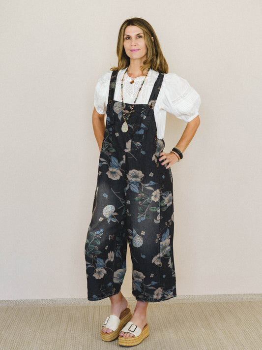 High Hopes Slouchy Denim Overalls - Black Denim
