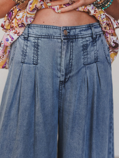 Far Out Wide Leg Jeans - Washed Denim