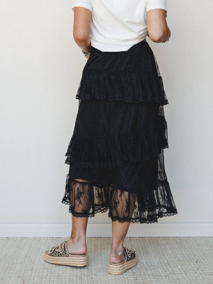 Elowen Ruffle Maxi Skirt - Black