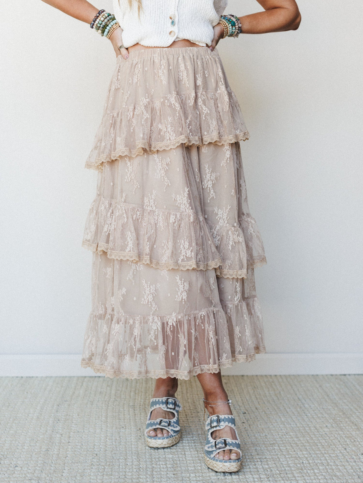 Elowen Ruffle Maxi Skirt - Latte