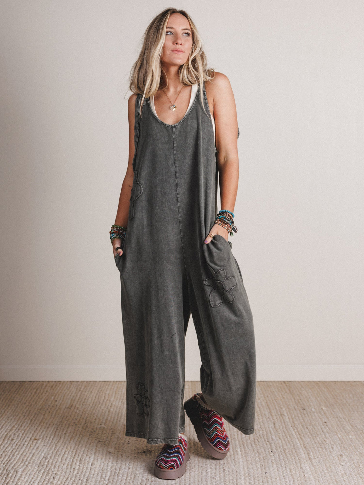 Everyday Magic Flower Patch Jumpsuit - Ash