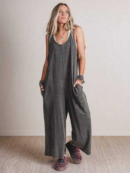 Everyday Magic Flower Patch Jumpsuit - Ash