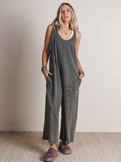 Everyday Magic Flower Patch Jumpsuit - Ash