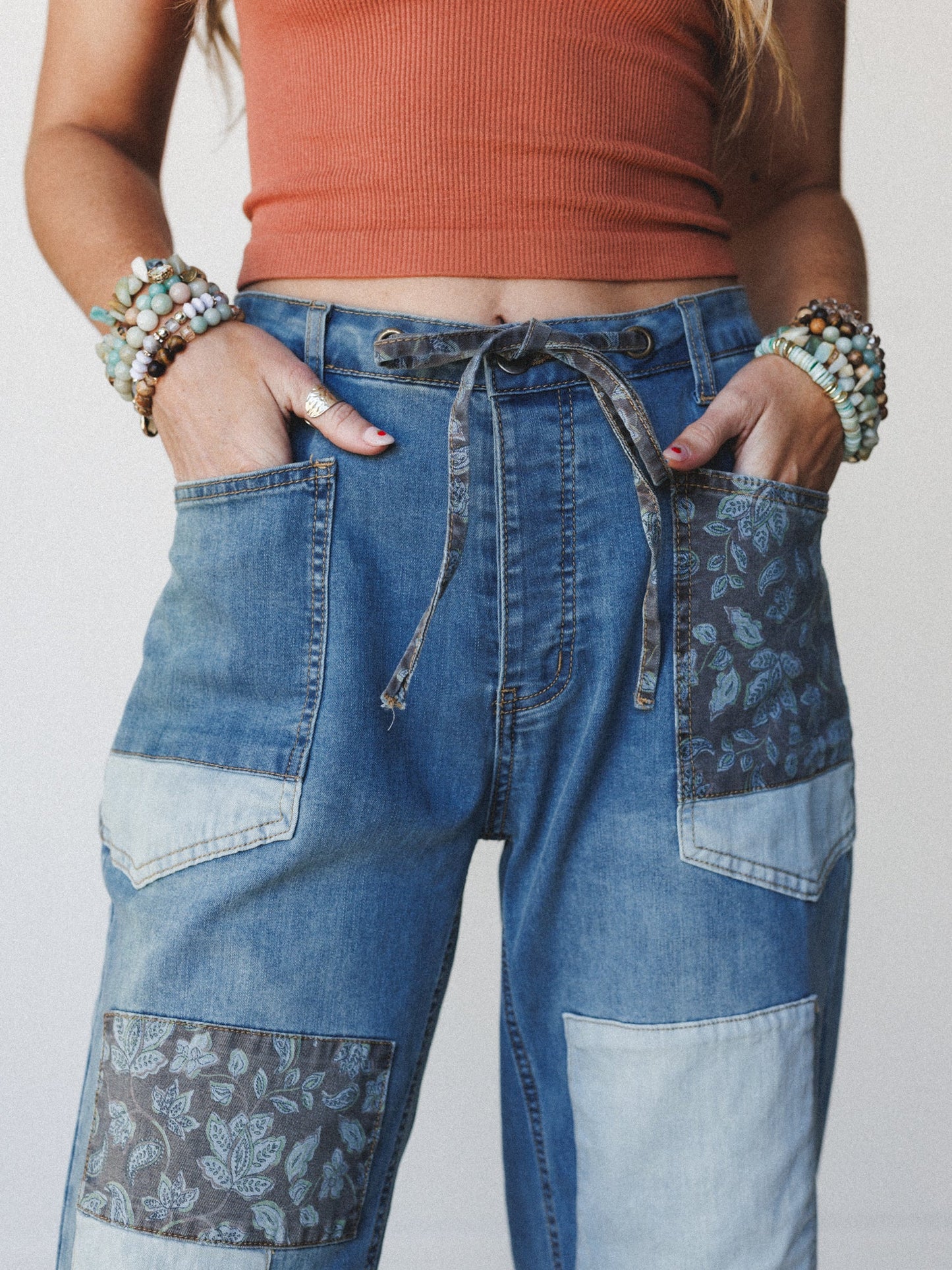 Hazel Patchwork Jeans - Washed Denim