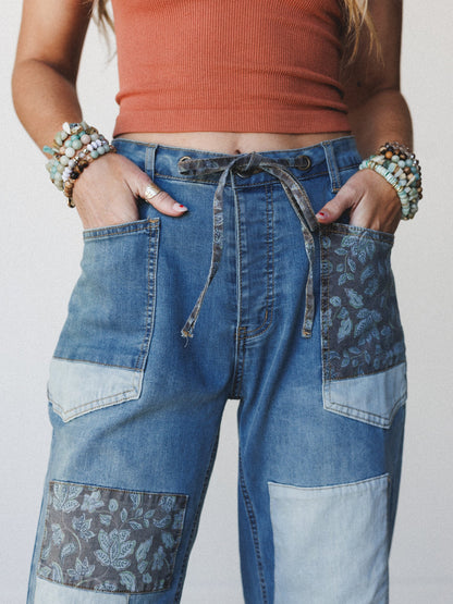 Hazel Patchwork Jeans - Washed Denim