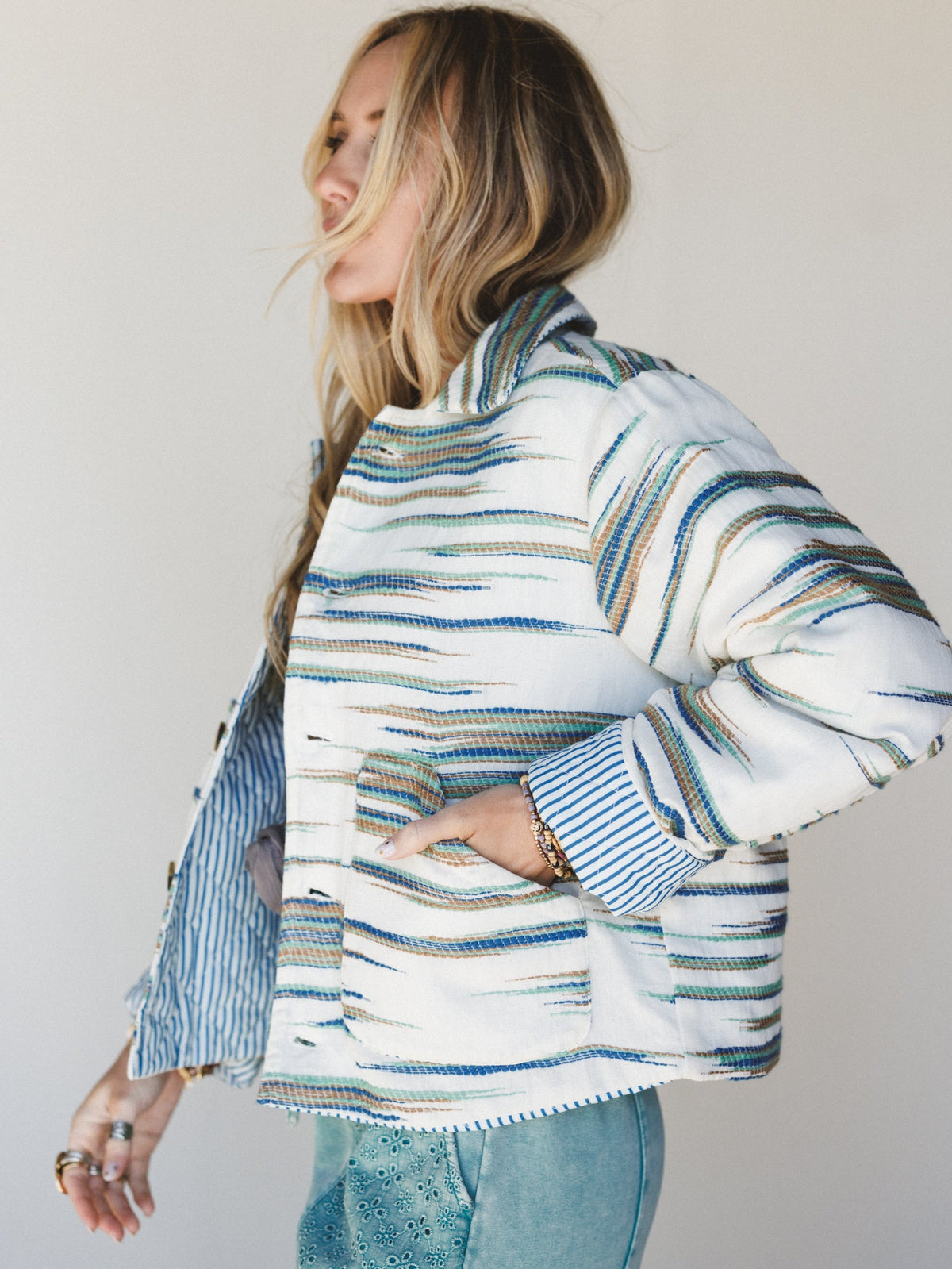 Cool Lines Jacket - Ivory Blue Green - Pre Order