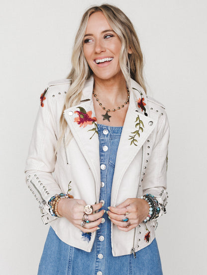 Brooklyn Embroidered Studded Jacket - Beige
