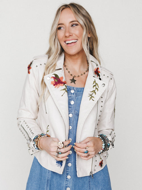 Brooklyn Embroidered Studded Jacket - Beige