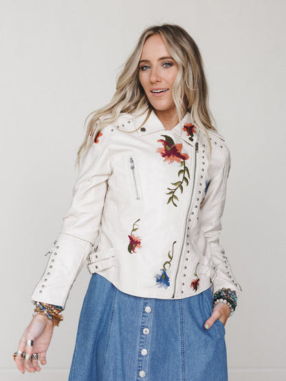 Brooklyn Embroidered Studded Jacket - Beige