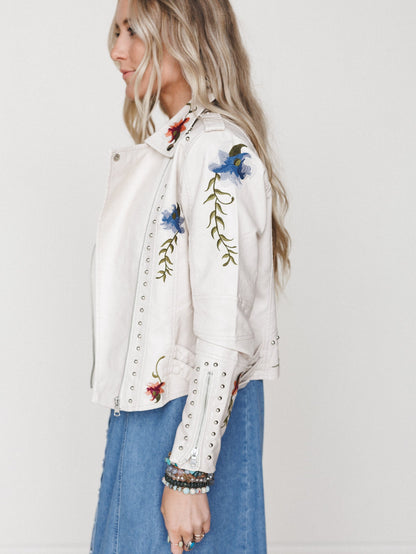Brooklyn Embroidered Studded Jacket - Beige