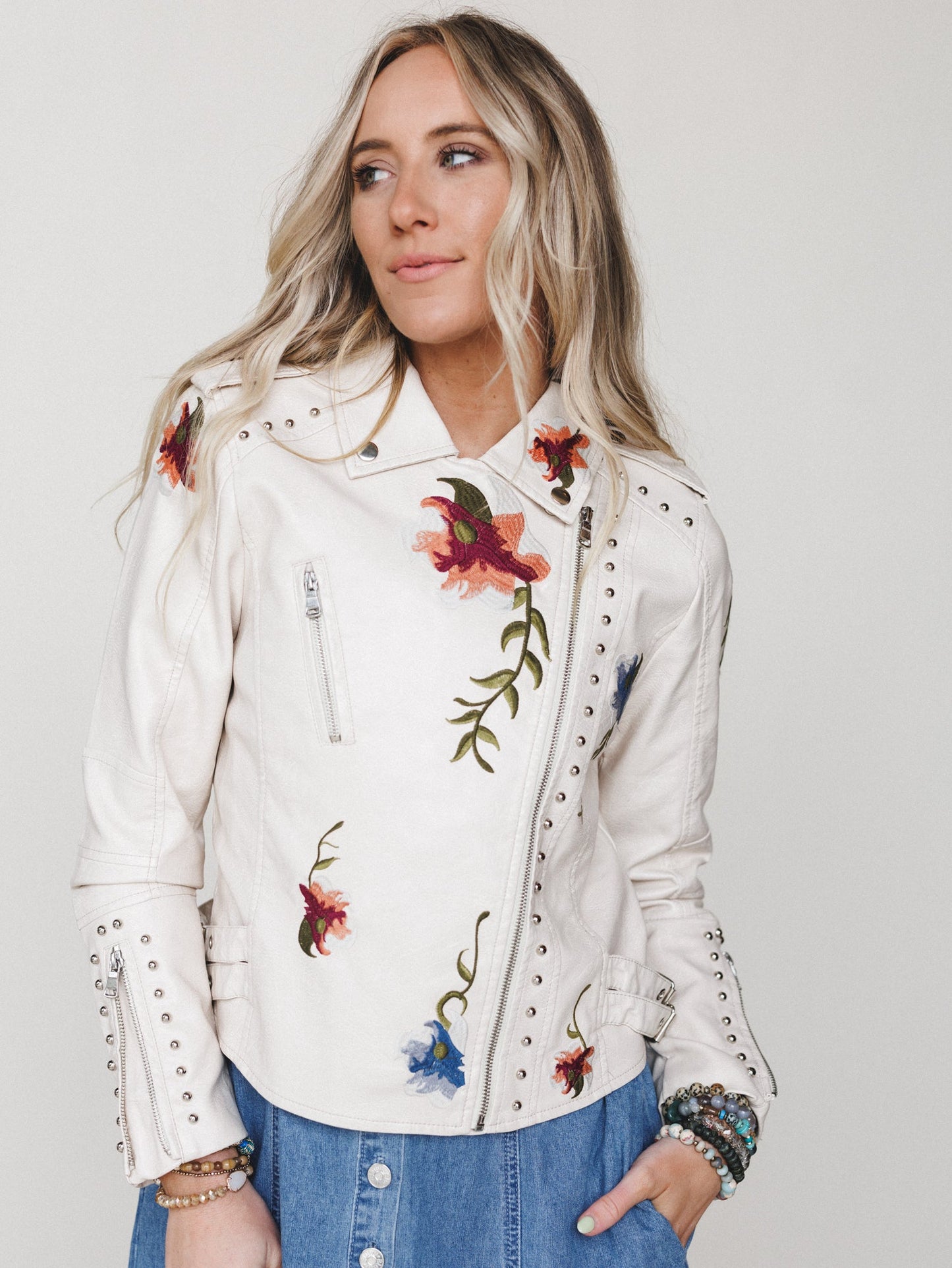 Brooklyn Embroidered Studded Jacket - Beige