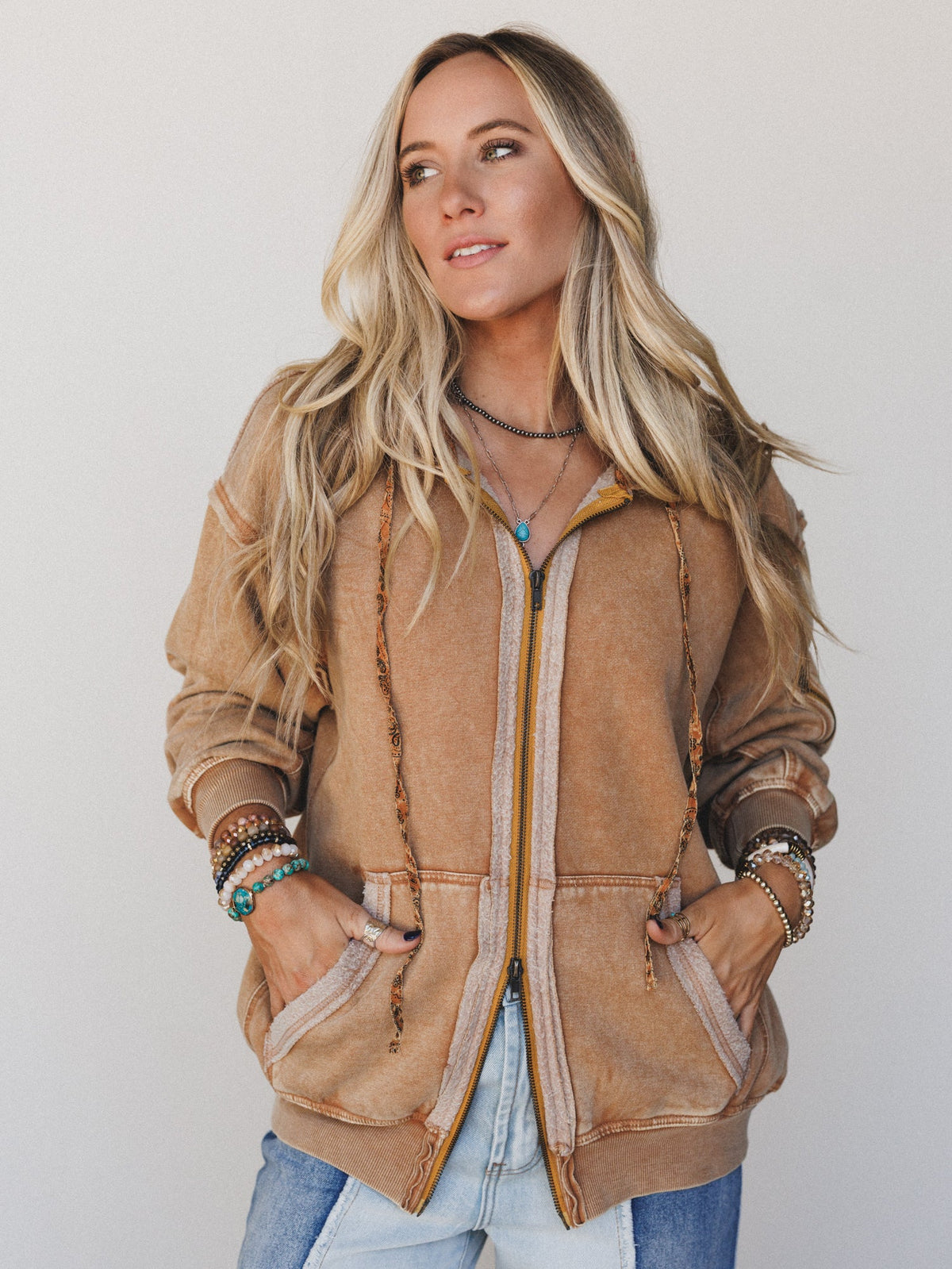 Golden Ray Zip Up Hoodie - Camel