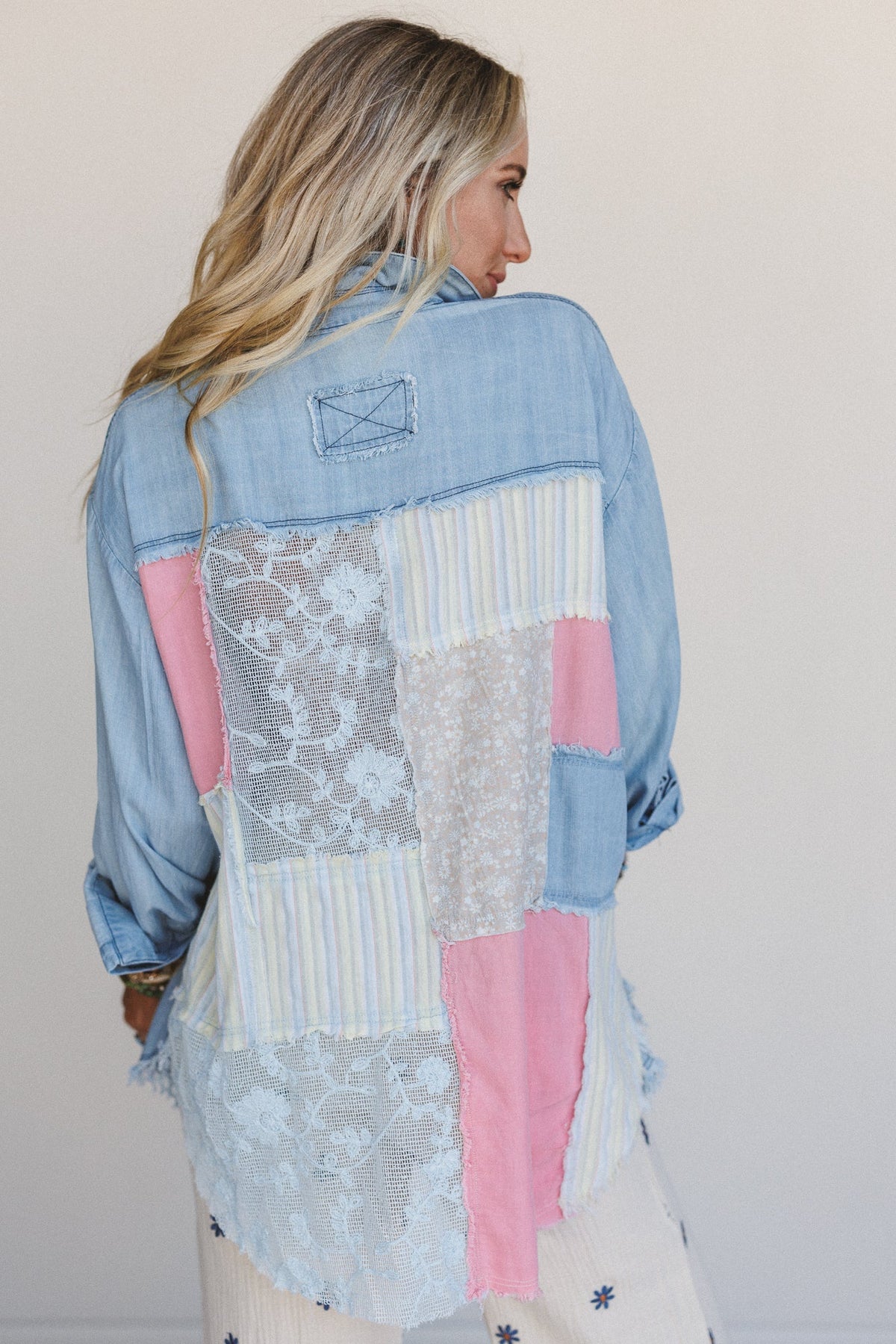 Dusty Bloom Button Up Top - Denim - Pre Order
