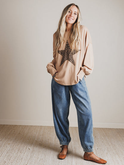 Astral Wild Animal Star Patchwork Top - Camel