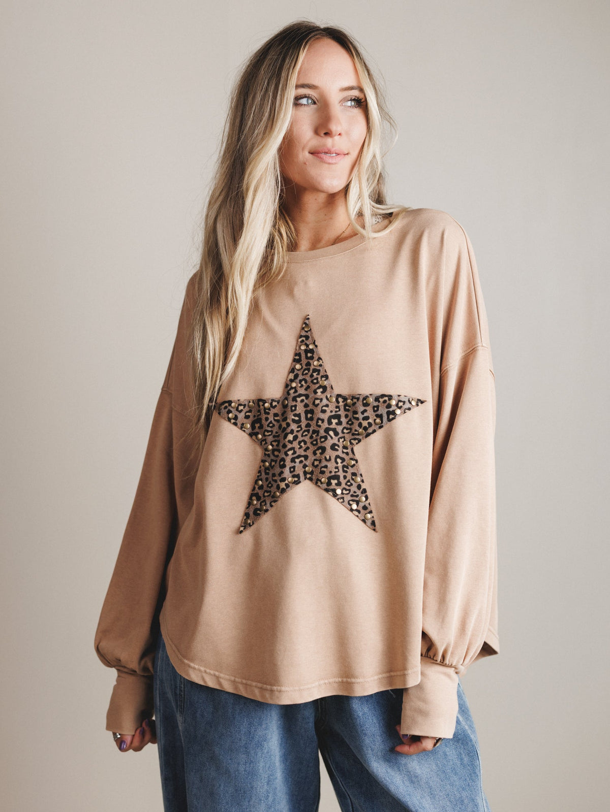 Astral Wild Animal Star Patchwork Top - Camel