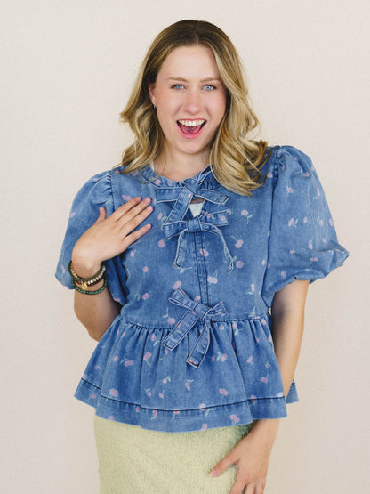 Blooming Beginnings Blouse - Washed Denim