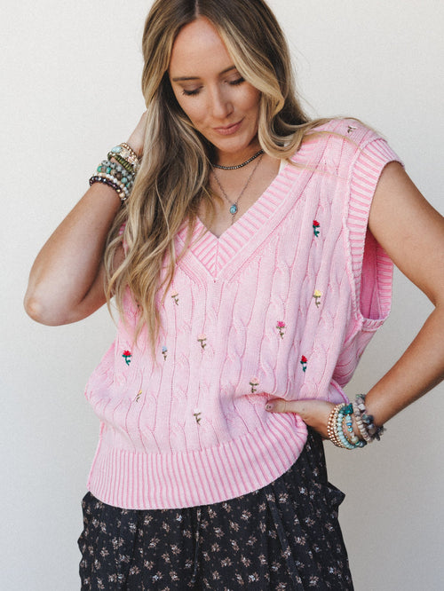 Floral Embers Embroidered Vest - Pink