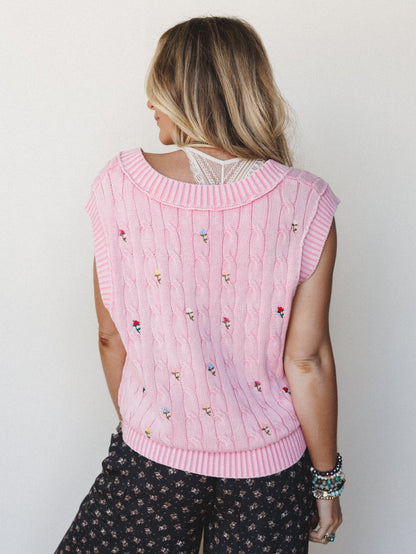 Floral Embers Embroidered Vest - Pink
