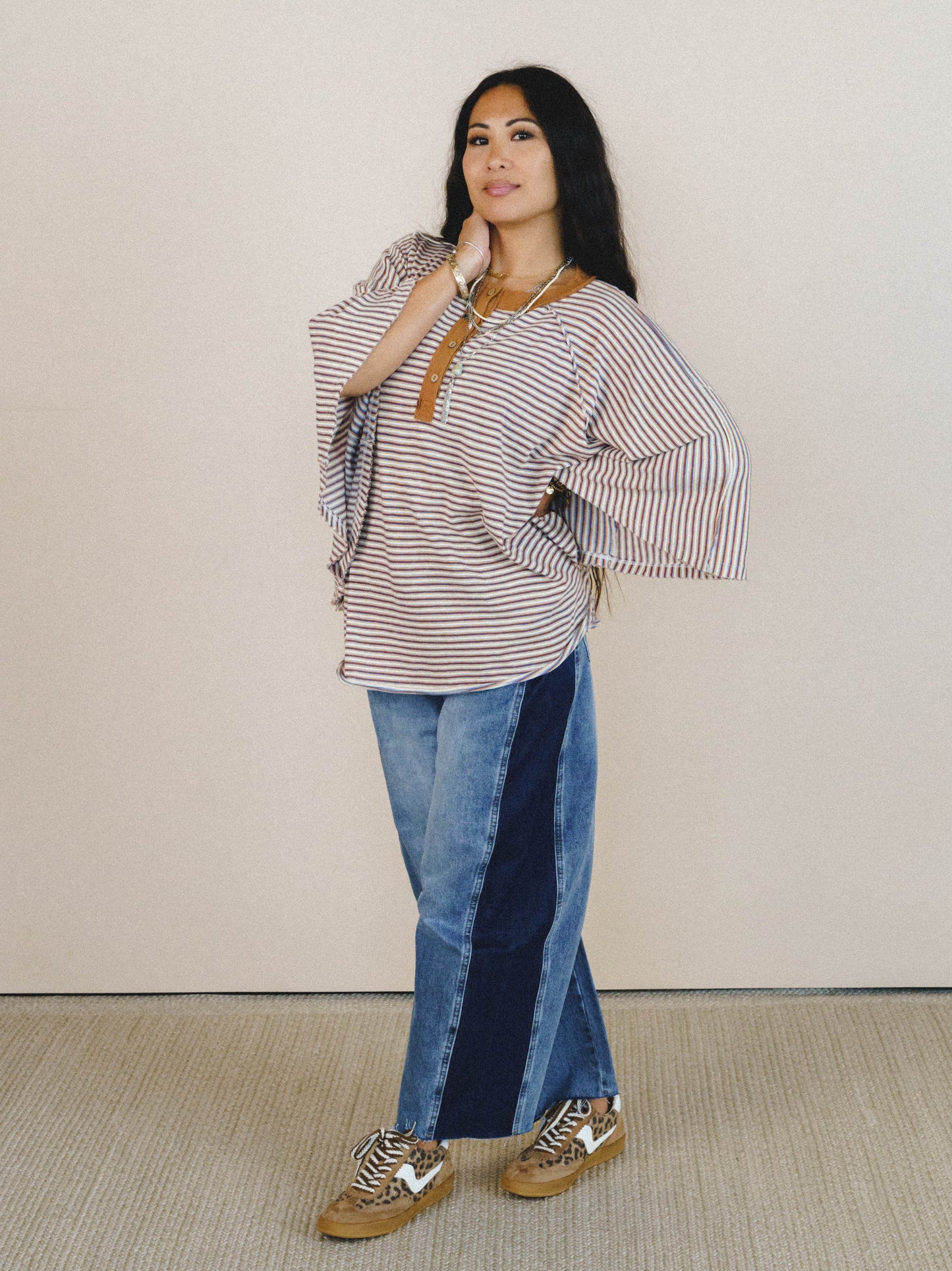 Florence Striped Poncho - Oatmeal
