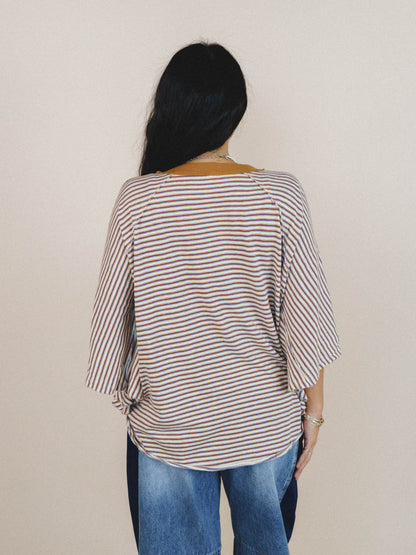 Florence Striped Poncho - Oatmeal