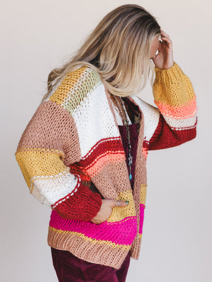 Down By The Bay Striped Cardigan - Brick