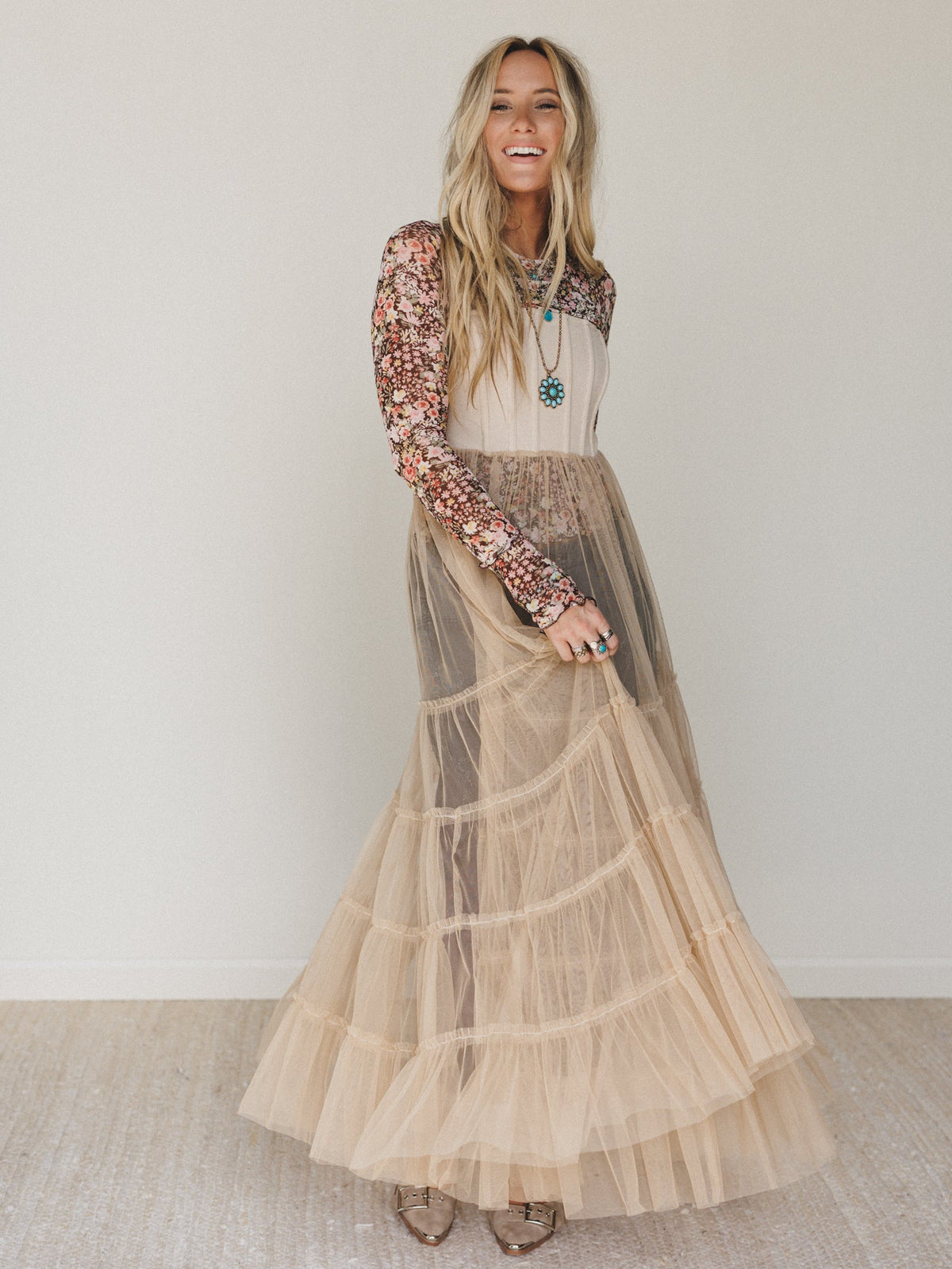 Blush Affair Tulle Maxi Dress - Sand