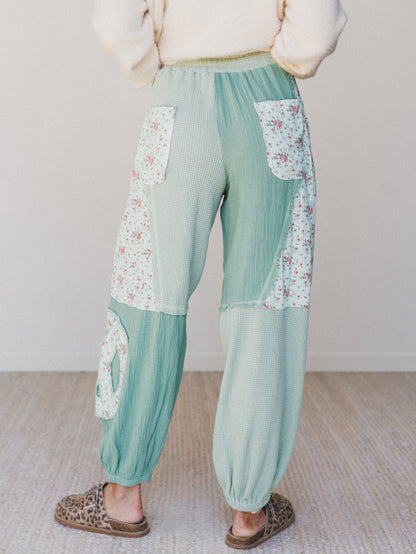 Cool Girl Patch Work Pants - Mint Green