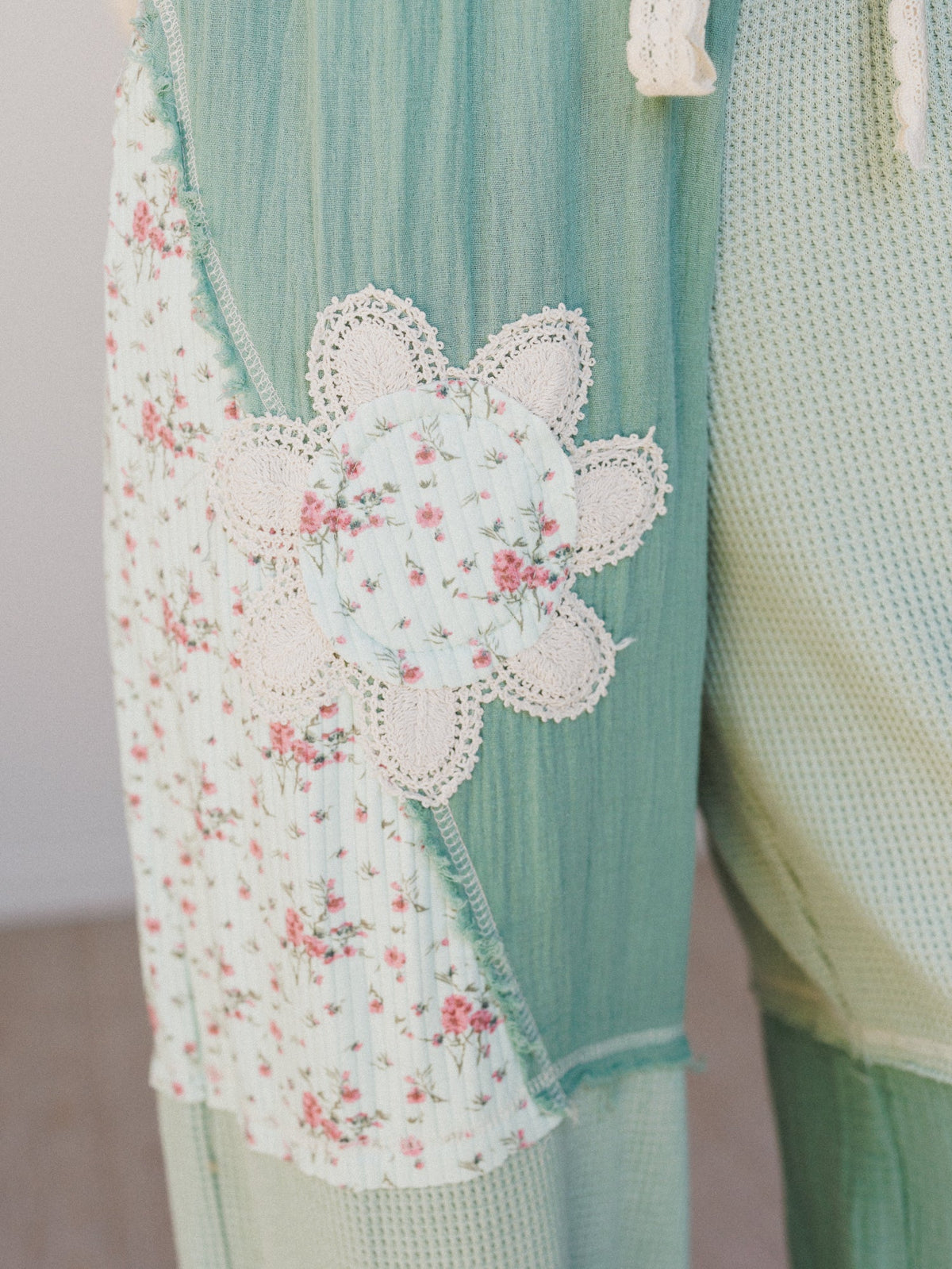 Cool Girl Patch Work Pants - Mint Green