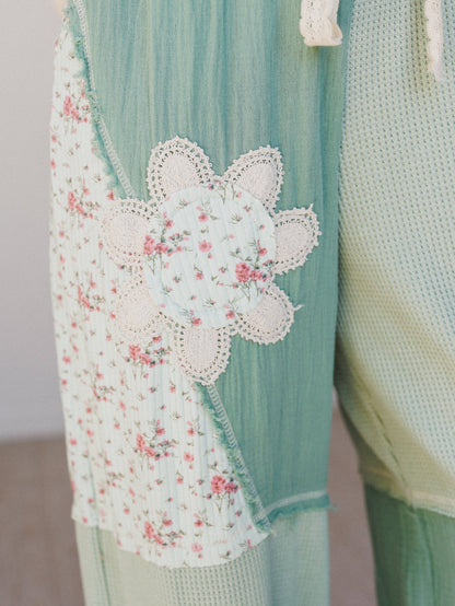 Cool Girl Patch Work Pants - Mint Green