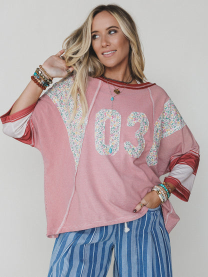 Britt Patchwork Top - Red Number - Pre Order
