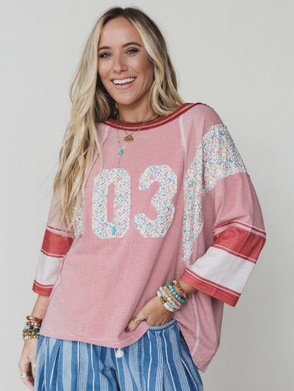 Britt Patchwork Top - Red Number - Pre Order