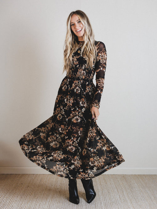 Floral Fantasia Dress - Black