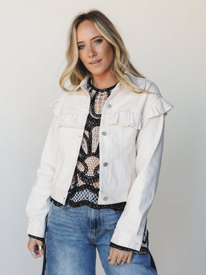 Home On the Range Ruffle Jacket  - Ecru