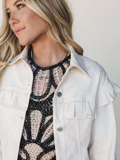 Home On the Range Ruffle Jacket  - Ecru