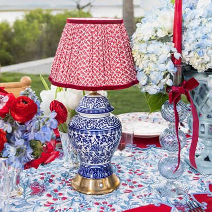Chinoiserie Rechargeable Lamp with Red Lotus Shade (22cm)