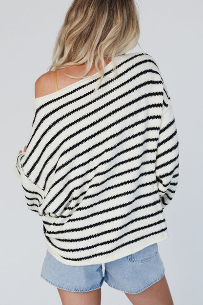 All My Stripes Oversized Sweater - Cream Black