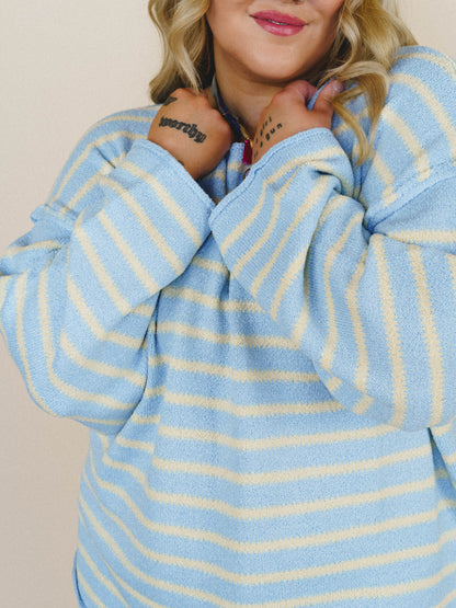 All My Stripes Oversized Sweater - Chambray Butter