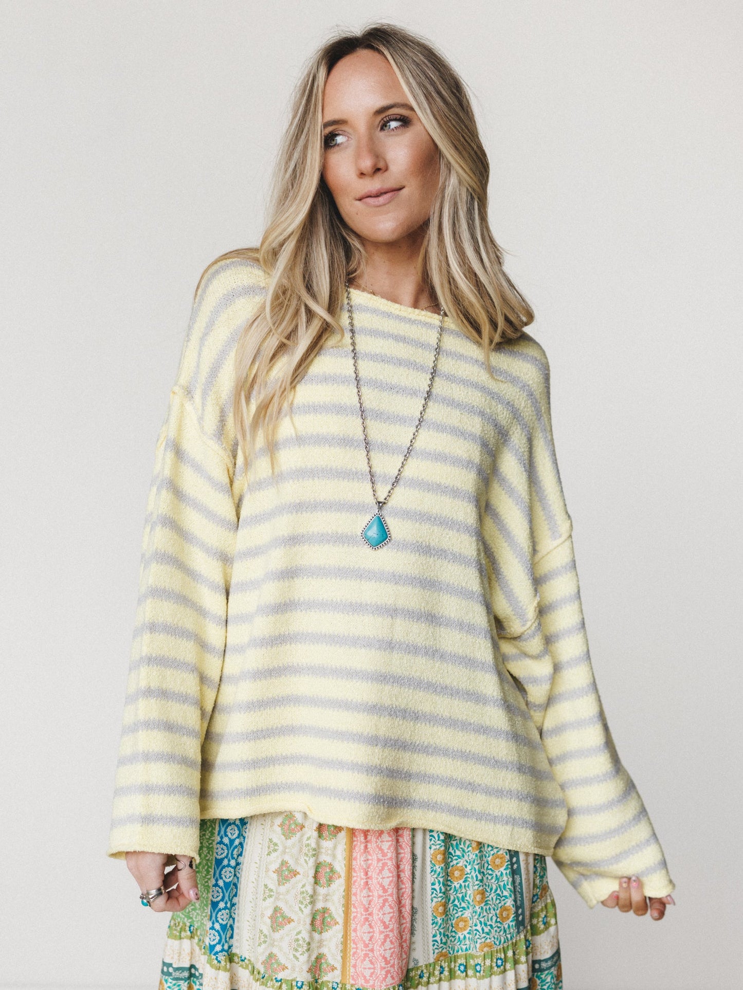 All My Stripes Oversized Sweater - Misted Yellow Icey Grey