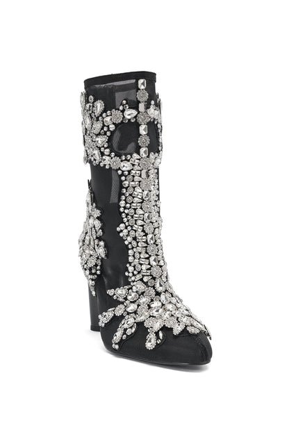 AKIRA GOLD GRANDEUR BLACK EMBELLISHED COCKTAIL BOOTIE