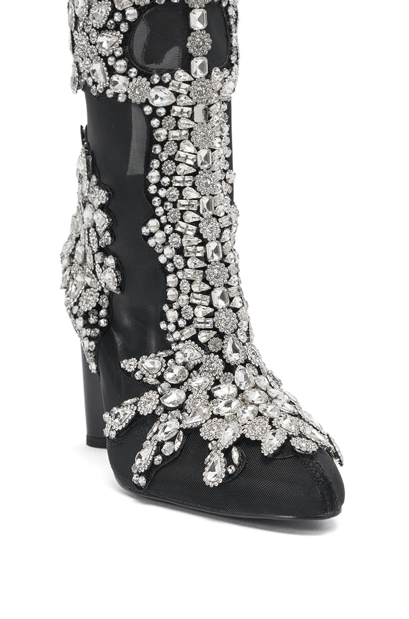 AKIRA GOLD GRANDEUR BLACK EMBELLISHED COCKTAIL BOOTIE