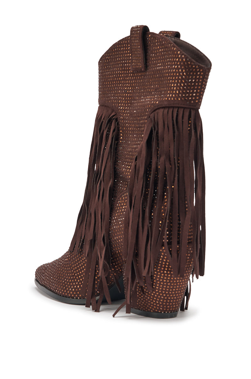AKIRA GOLD GREIANA BROWN RHINESTONE WESTERN BOOTIE