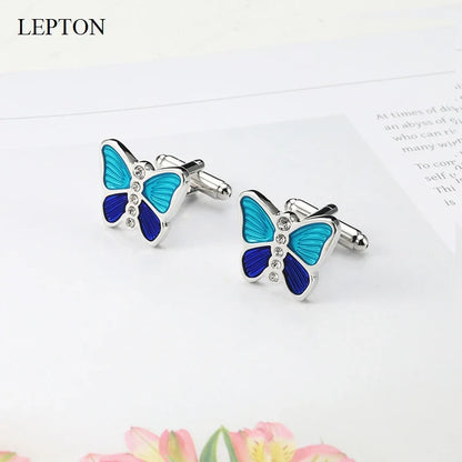 Mens high quality crystal cuff links wedding groom gifts for Free shipping blue butterfly Cufflinks  Man shirt cuffs cufflink